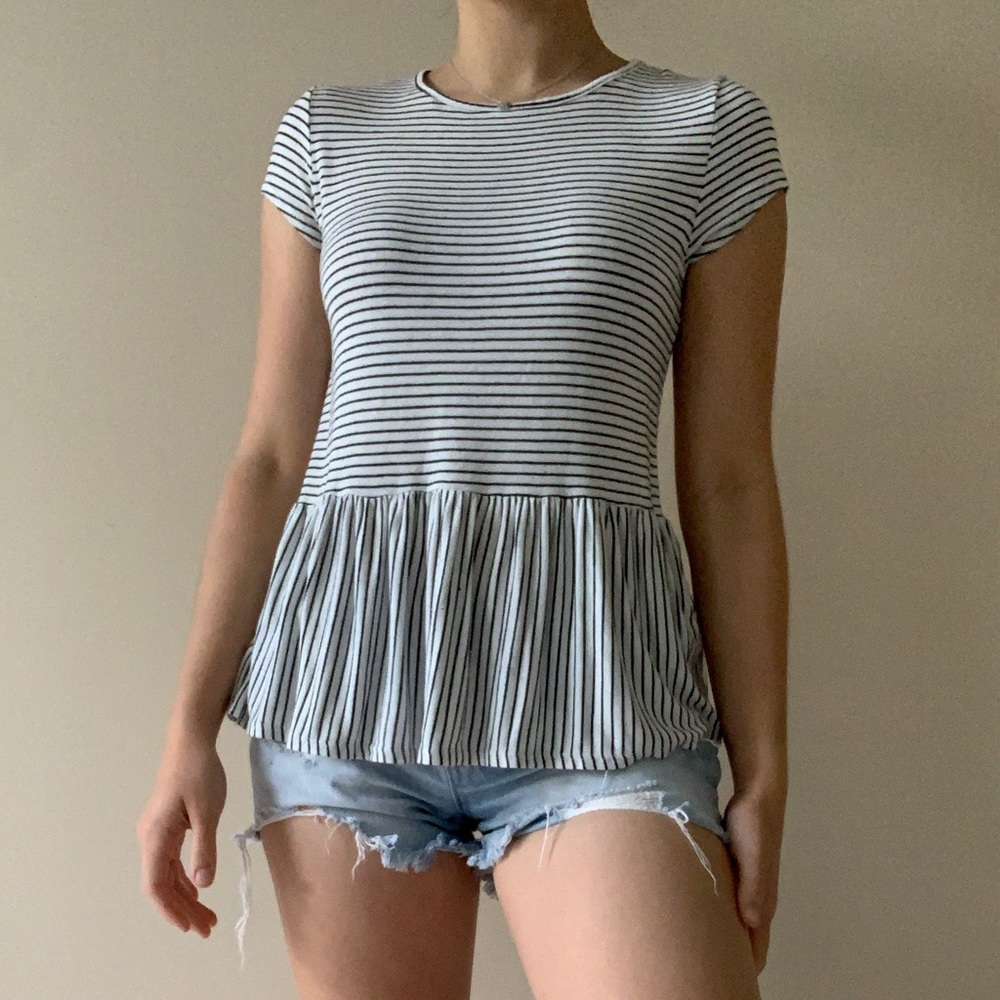 Ginger G Black and White Striped Tee